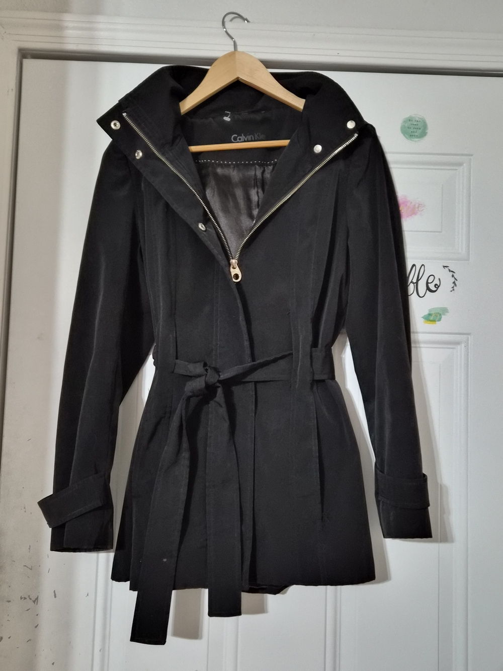 Calvin Klein Collection Black Hooded Belted Trench Jacket
